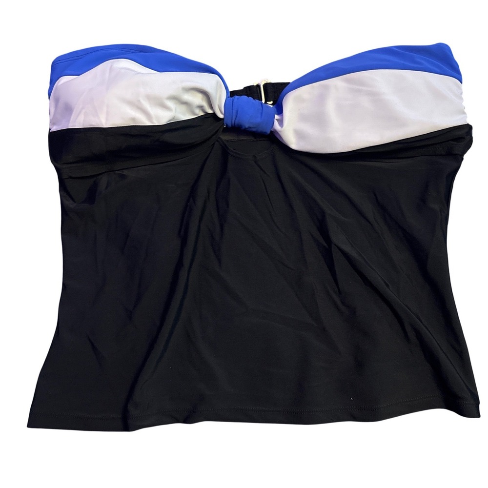 NEW Free Country Black Tankini Swim Top Blue White Colorblock Bandeau Knot XL